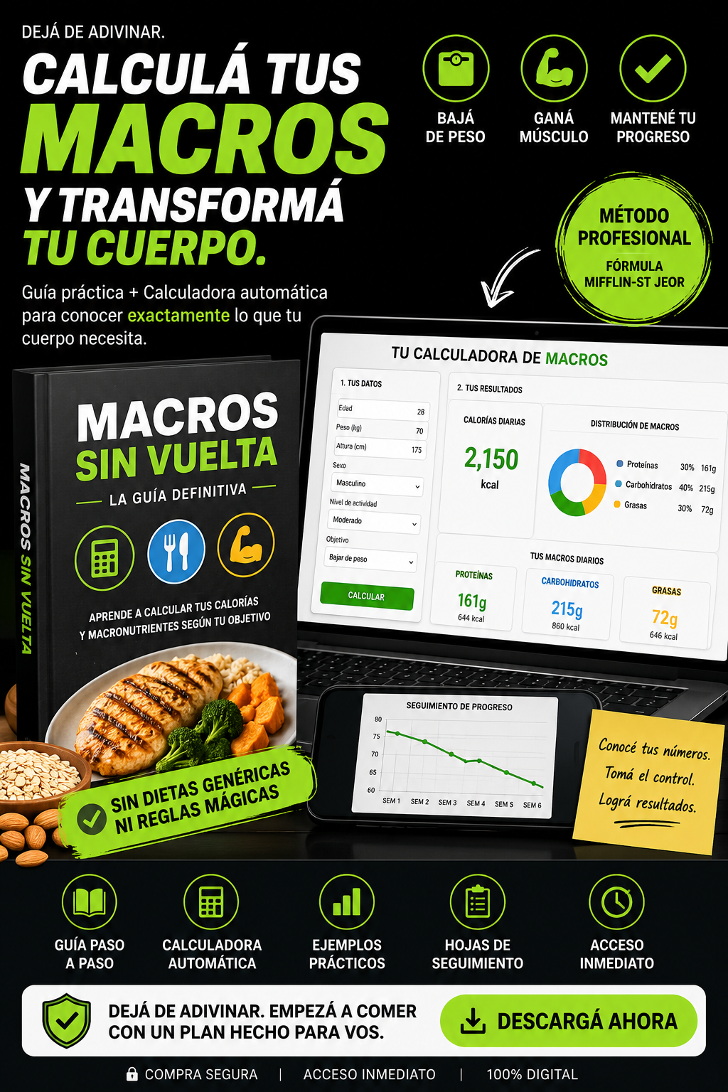La Forma Inteligente de Alimentarte Calculá tus macros como lo hacen los profesionales, sin fórmulas complicadas ni dietas imposibles.