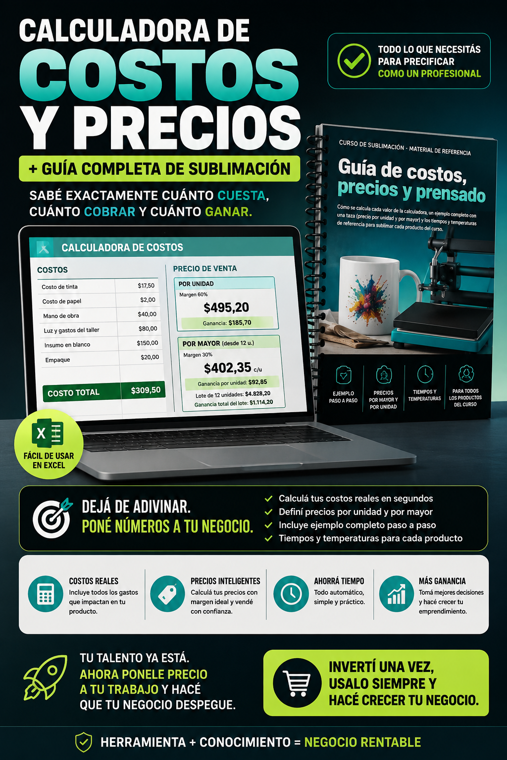 Calculadora de Costos para Sublimación + Guía Práctica de Precios y Prensado
